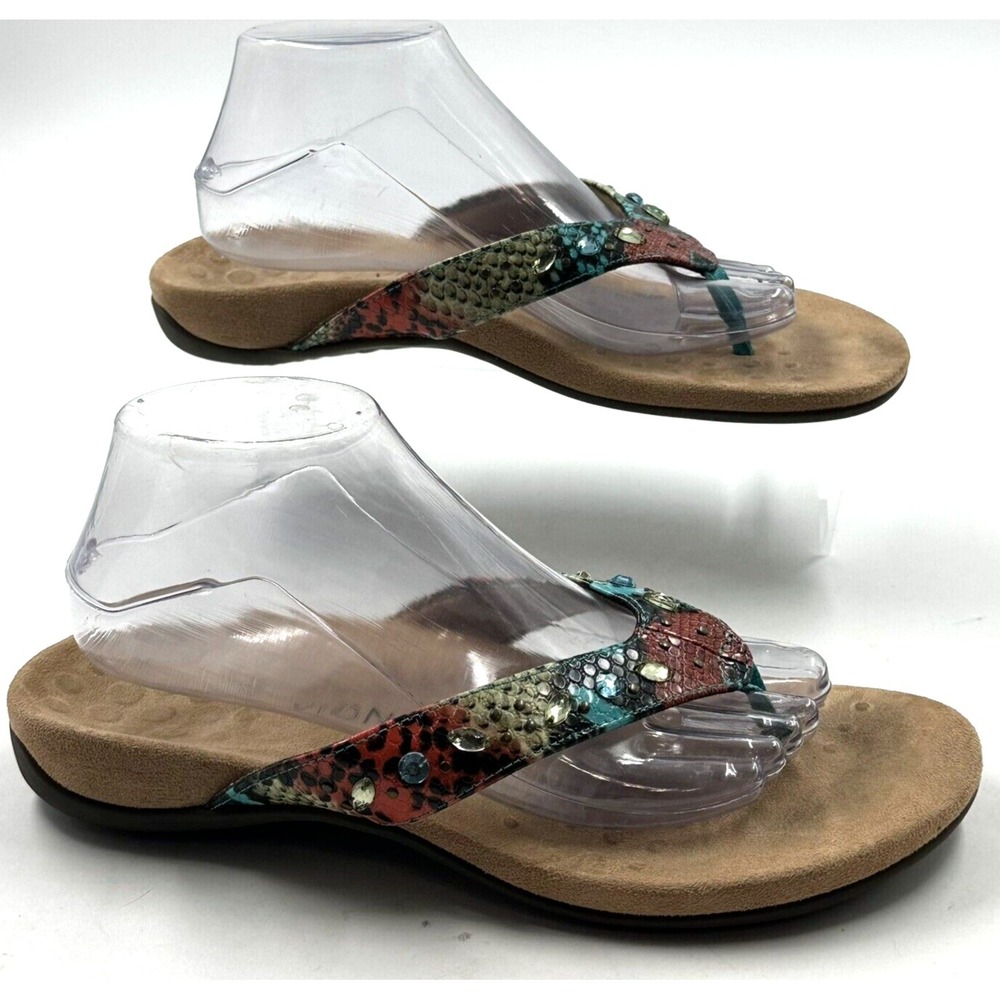 Vionic Lucia Snake Women's Size 10 - Multi Gem-Stoned Thong Flip Flop Sandal